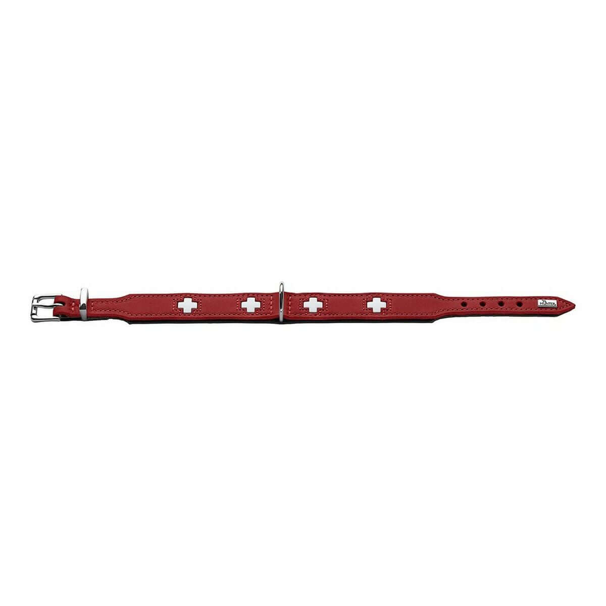 Hundehalsband - Hunter Swiss 47-54 cm in Rot mit weißenkreuzen, hochwertiges Lederhalsband für mittlere Hunde.