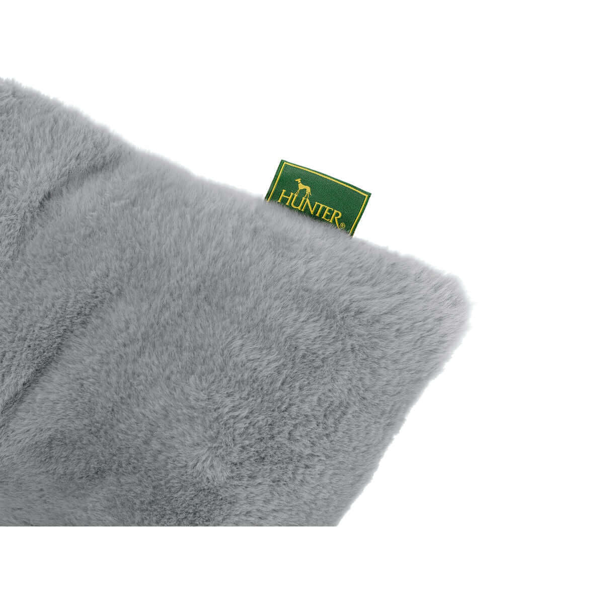 Nahaufnahme des Hunter Rockford Hundebett Grau mit weichem Material und grünem HUNTER-Label.