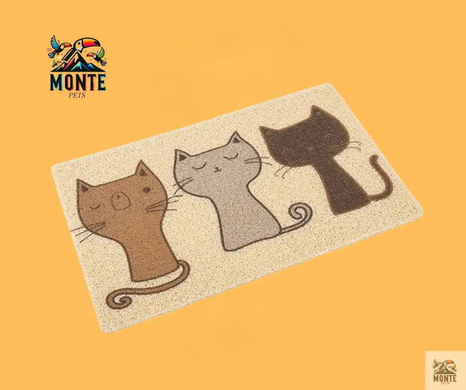 Drei Katzen Motiv – PVC-Streufangmatte für Katzenhautpflege | MONTE PETS