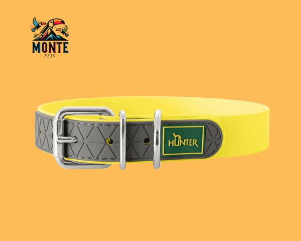 Hundehalsband Hunter Convenience Gelb für mittlere Hunde, leuchtend und modern, ideal für Spaziergänge.
