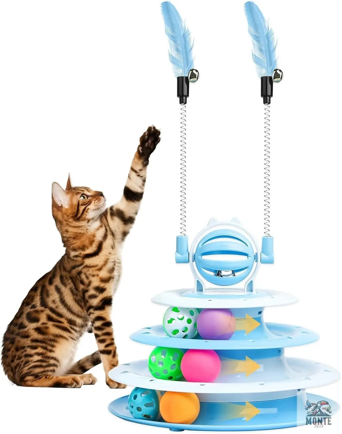 Interaktives Katzenspielzeug – VitalPlay 4-Tier Blau 30x30x40 cm | MONTE PETS