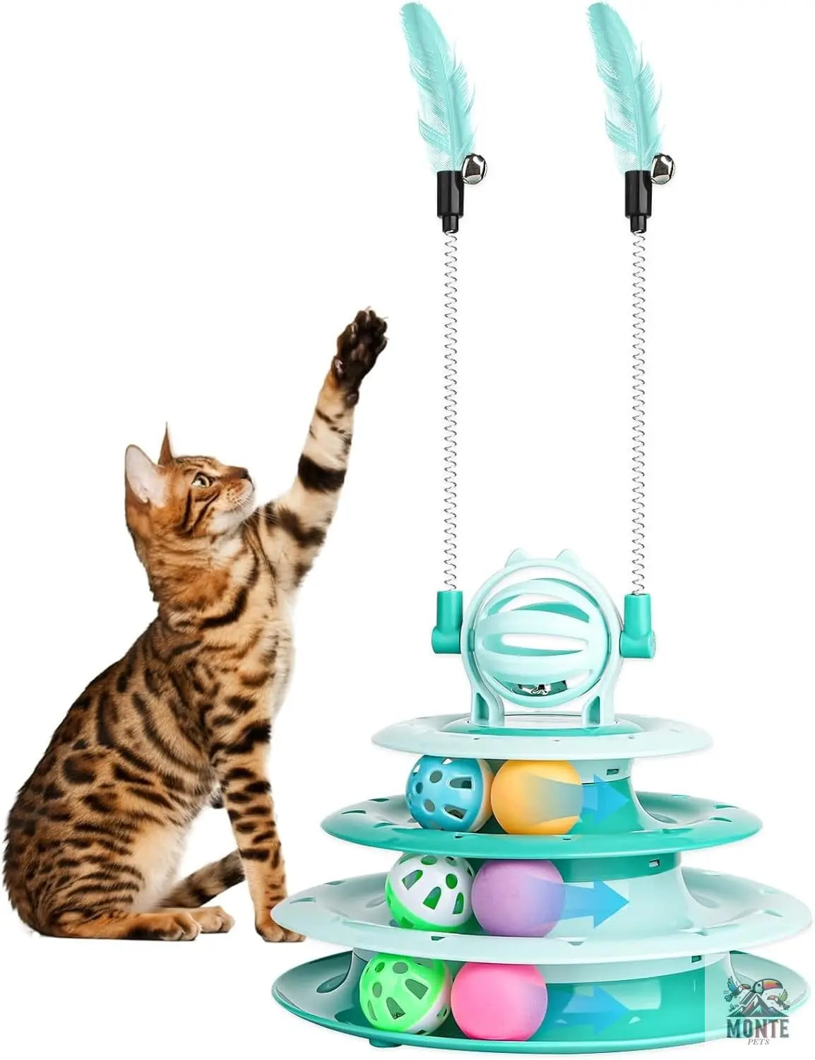 Interaktives Katzenspielzeug – VitalPlay 4-Tier Blau 30x30x40 cm | MONTE PETS