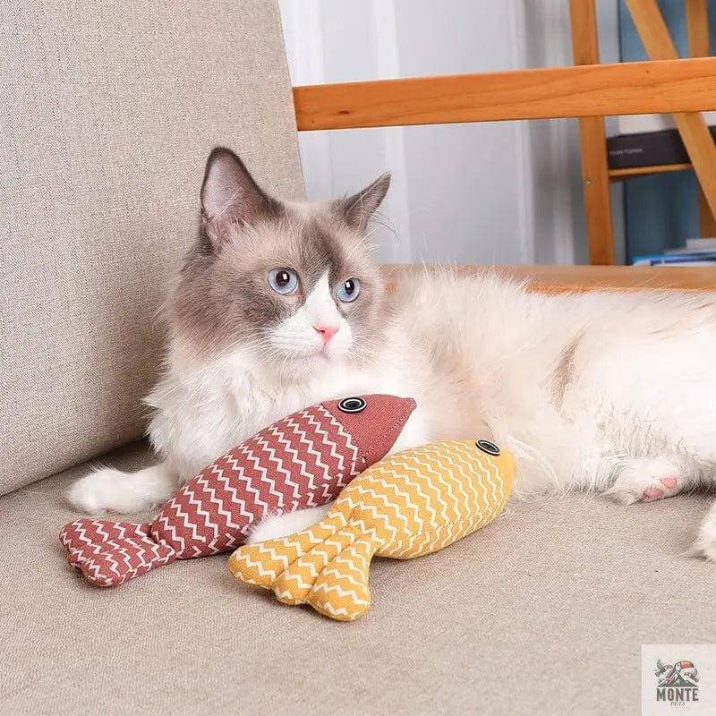 Fröhlicher Fischspaß – Katzenspielzeug Beißspielzeug Fisch aus Leinen | MONTE PETS
