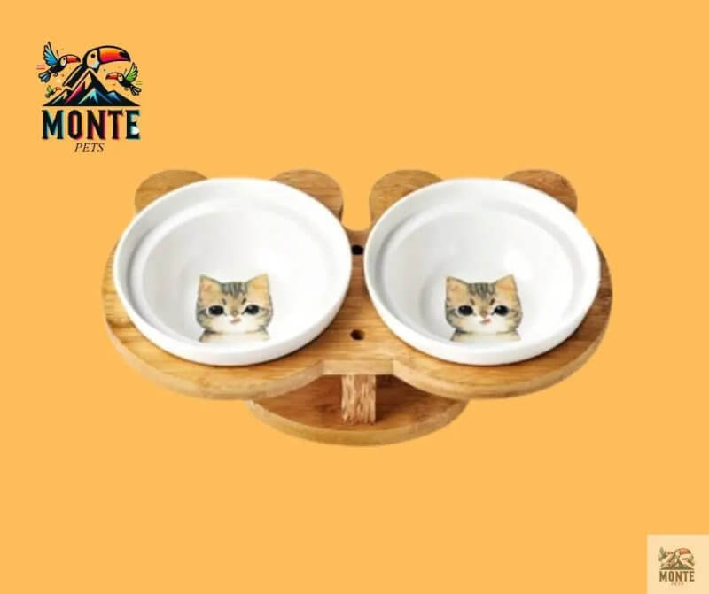 Miau Deluxe – Keramik Katzennapf mit Bambusständer | MONTE PETS