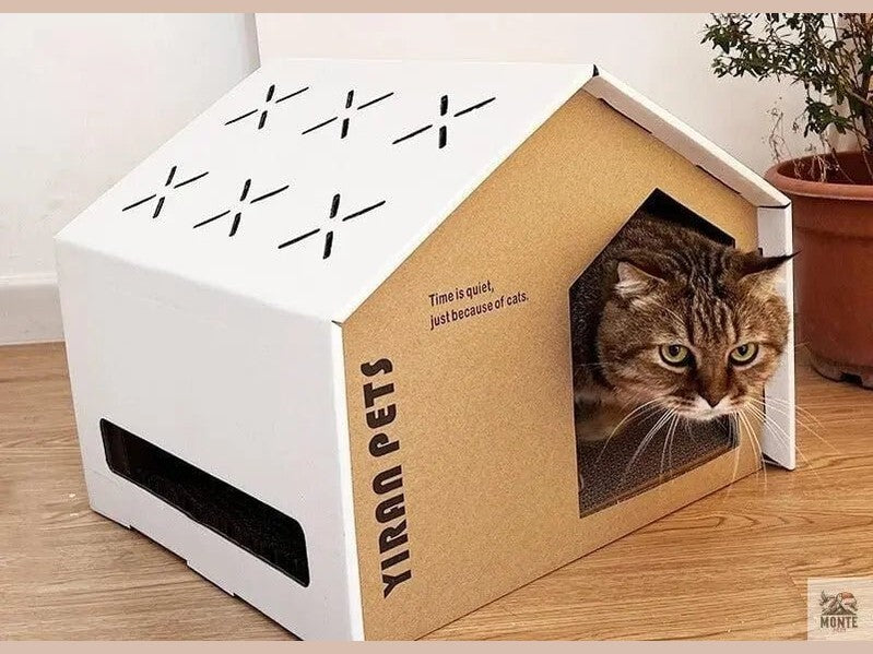 Claw Haven – Kratzfestes Katzenhaus aus Wellpappe | MONTE PETS