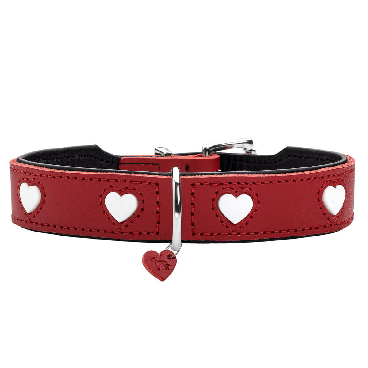 Hundehalsband Hunter Love in Rot mit Herzen für Hunde, ideal für Halsumfang 35-40 cm