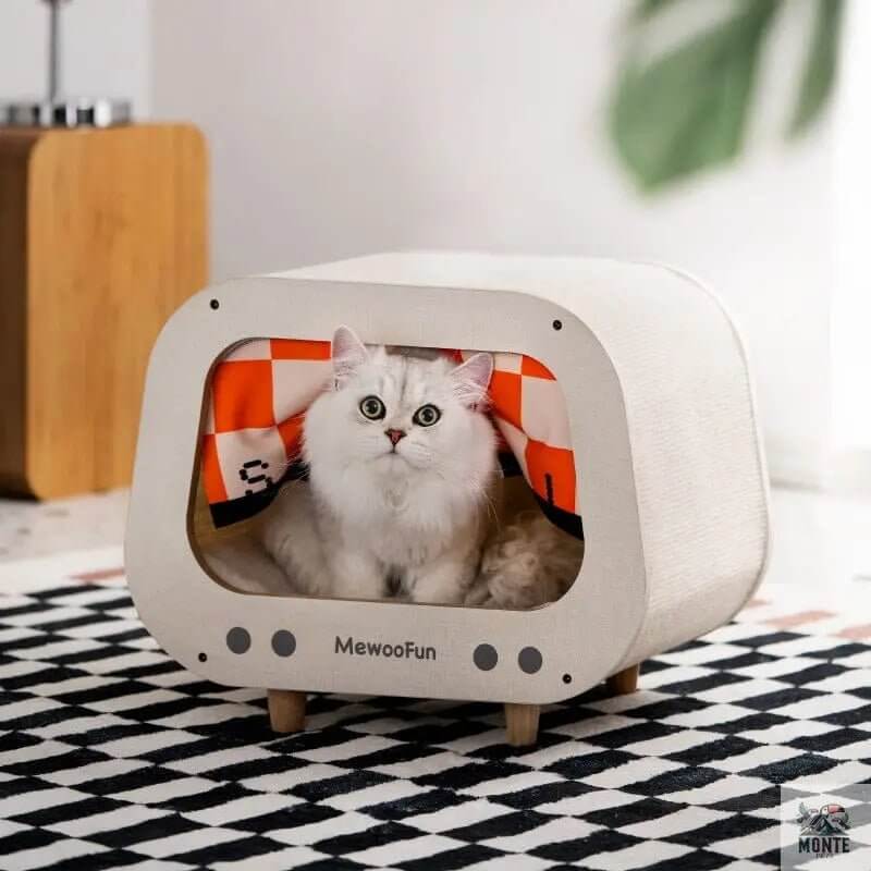 Katzenhaus Retro Cat TV Villa aus Holz | MONTE PETS