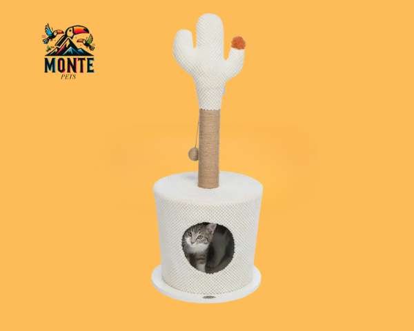 Kratzbaum Katze Weiß – stilvolles Kratzmöbel mit Höhle | MONTE PETS