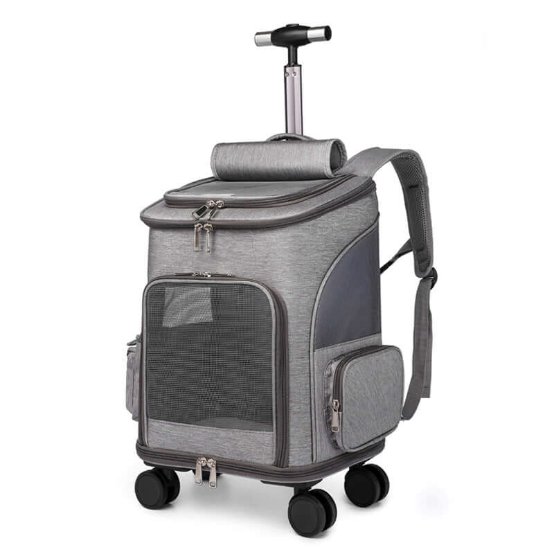 Praktischer Hunter Trolley Rucksack für komfortables Reisen mit deinem Haustier in grau mit Rollen und Teleskopgriff